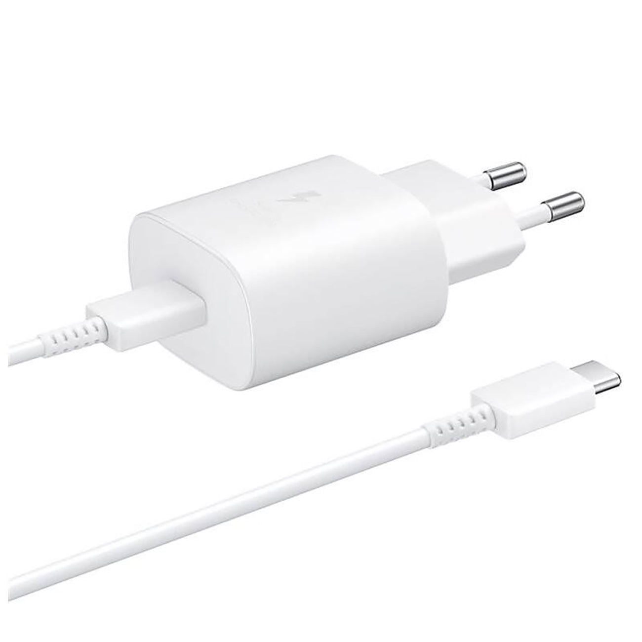 Samsung 25W EP-TA800EWE USB-C sieninis įkroviklis su Samsung EP-DA705BWE USB-C / USB-C laidu (replacement packaging) - baltas