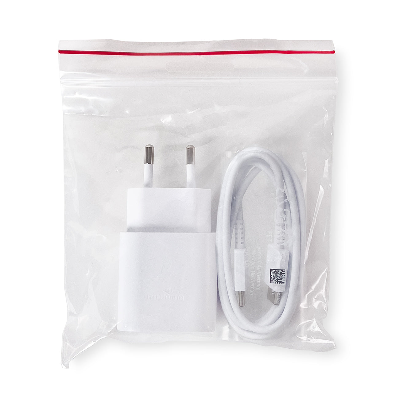 Samsung 25W EP-TA800EWE USB-C sieninis įkroviklis su Samsung EP-DA705BWE USB-C / USB-C laidu (replacement packaging) - baltas