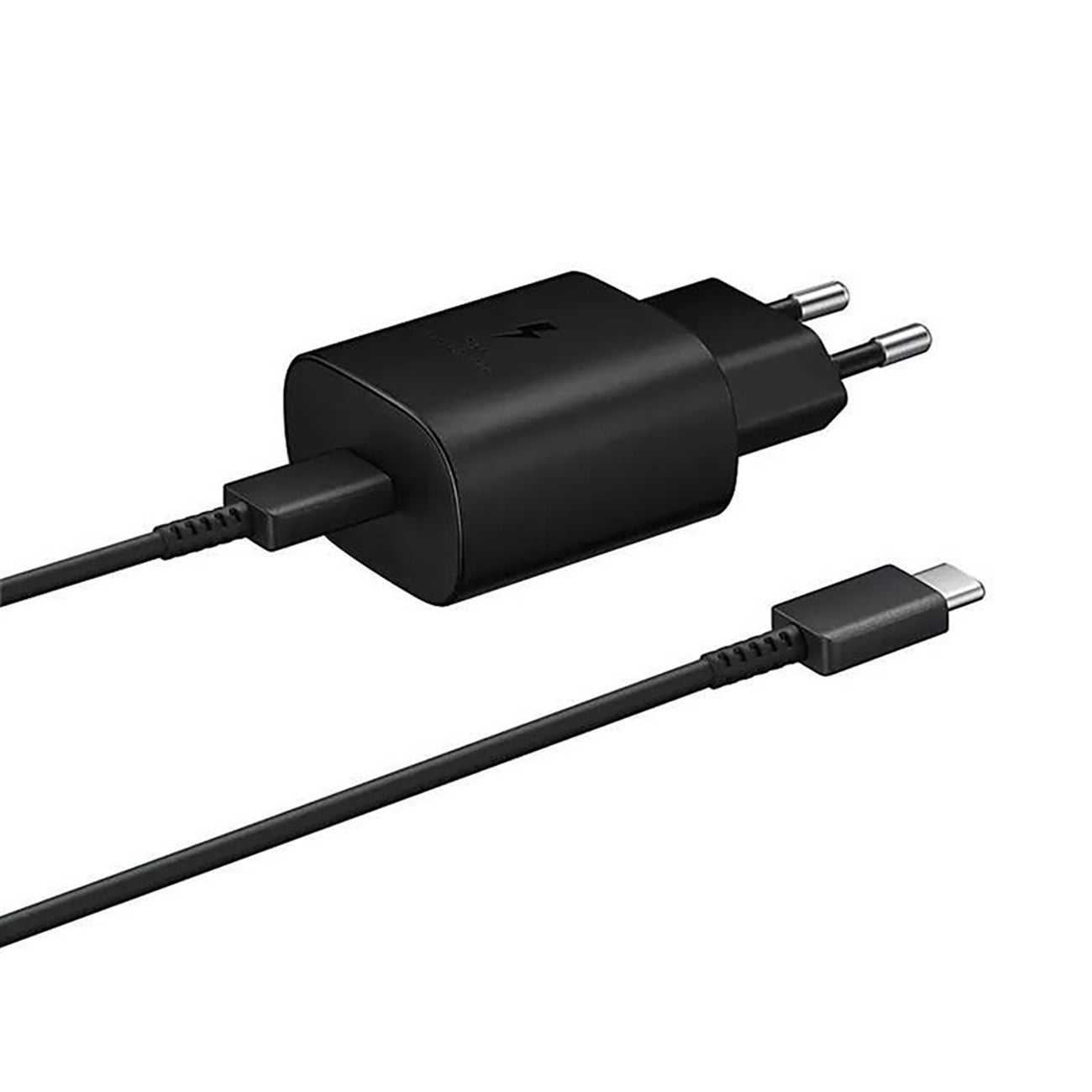 Samsung 25W EP-TA800EBE USB-C sieninis įkroviklis su Samsung EP-DA705BBE USB-C / USB-C laidu (Replacement Pack) - juodas