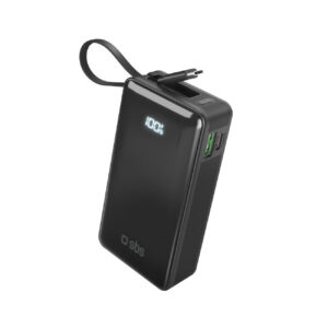 SBS išorinė baterija 10000 mAh 20W su integruotu USB-C laidu ir skaitmeniniu ekranu juoda
