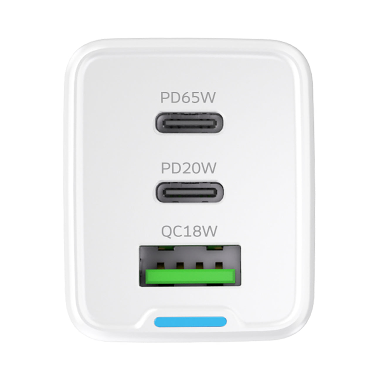 Wozinsky GaN 65W įkroviklis su USB-A 2xUSB-C jungtimis su 65W USB-C laidu - baltas