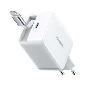 Joyroom JR-TCL06 67W GaN sieninis įkroviklis su integruotu įtraukiamu USB-C laidu - baltas