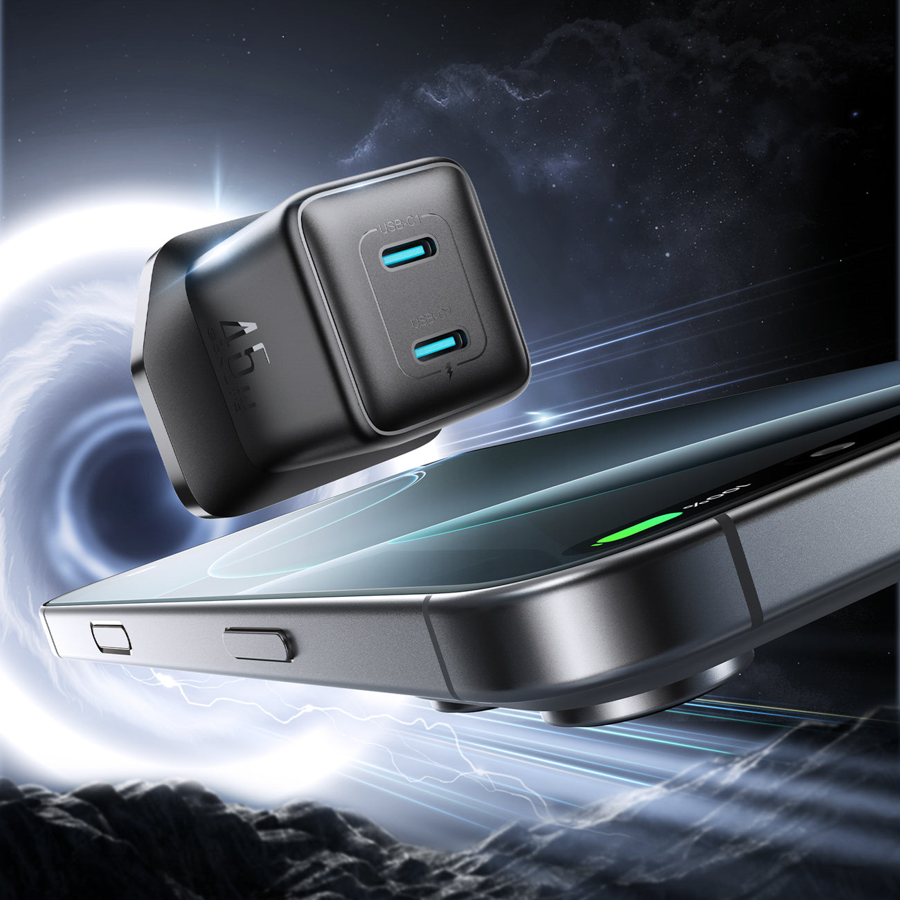 Joyroom JR-TCG17 45W 2 x USB-C sieninis įkroviklis (UK kištukas) - juodas