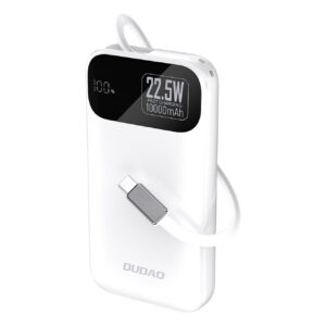 Dudao Išorinė baterija K31 10000 mAh 22.5W PD su integruotu laidu - baltas