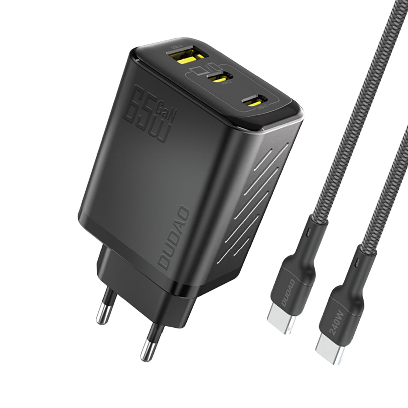 Dudao A29C 65W GaN sieninis įkroviklis + USB-C laidas - juodas