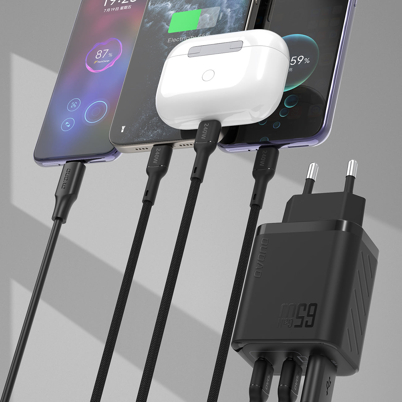 Dudao A29C 65W GaN sieninis įkroviklis + USB-C laidas - juodas