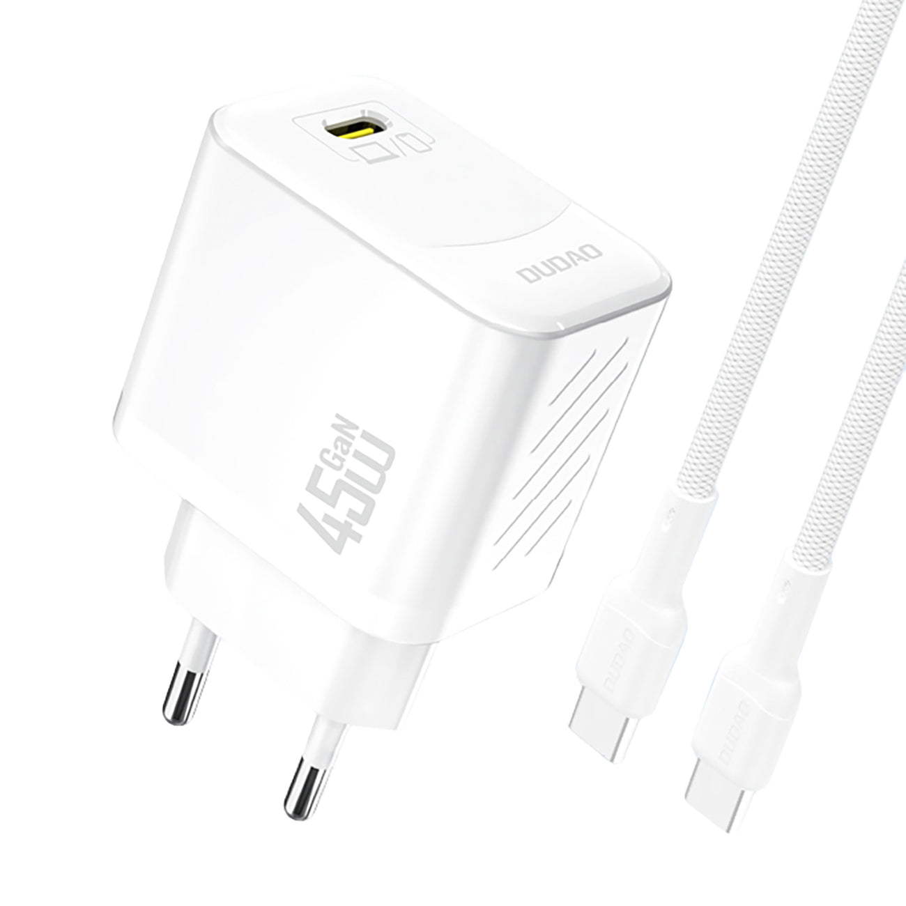 Dudao A28C 45W GaN sieninis įkroviklis + USB-C laidas - baltas