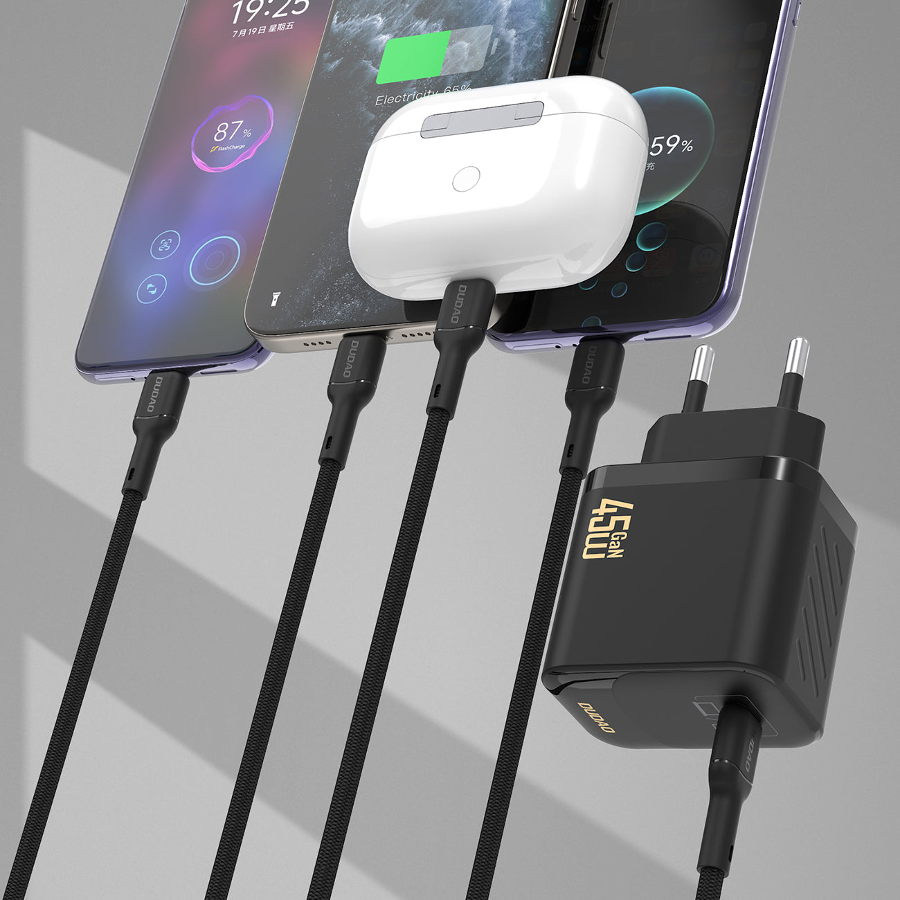 Dudao A28C 45W GaN sieninis įkroviklis + USB-C laidas - juodas
