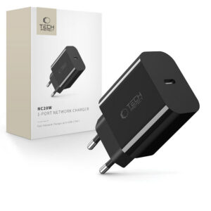 Tech-Protect NC20W USB-C 1-Port PD20W sieninis įkroviklis - juodas