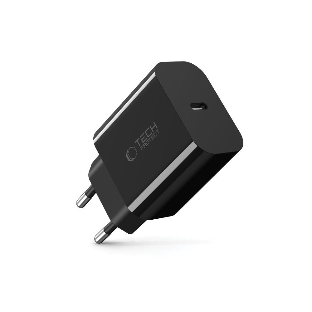 Tech-Protect NC20W USB-C 1-Port PD20W sieninis įkroviklis - juodas