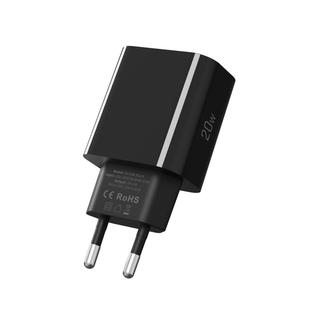Tech-Protect NC20W USB-C 1-Port PD20W sieninis įkroviklis - juodas