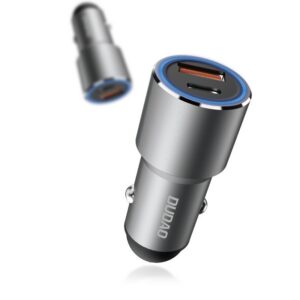 Dudao USB / USB automobilinis įkroviklis Type C Power Delivery Quick Charge 22.5 W pilkas (R4PQ)