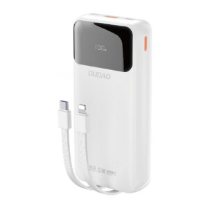 Dudao Išorinė baterija K15Pro 20000mAh 22.5W PD USB-C / USB-A / integruoti Lightning ir USB-C laidai - baltas