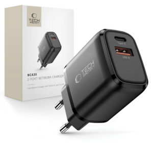 Tech-Protect NCA30 PD 30W / QC3.0 USB-A / USB-C sieninis įkroviklis - juodas