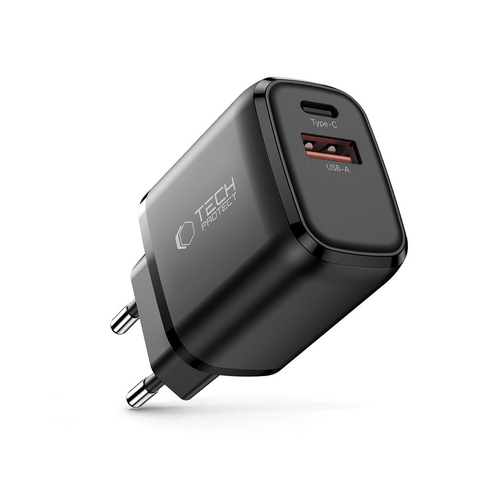 Tech-Protect NCA20 PD 20W / QC3.0 USB-A / USB-C sieninis įkroviklis - juodas
