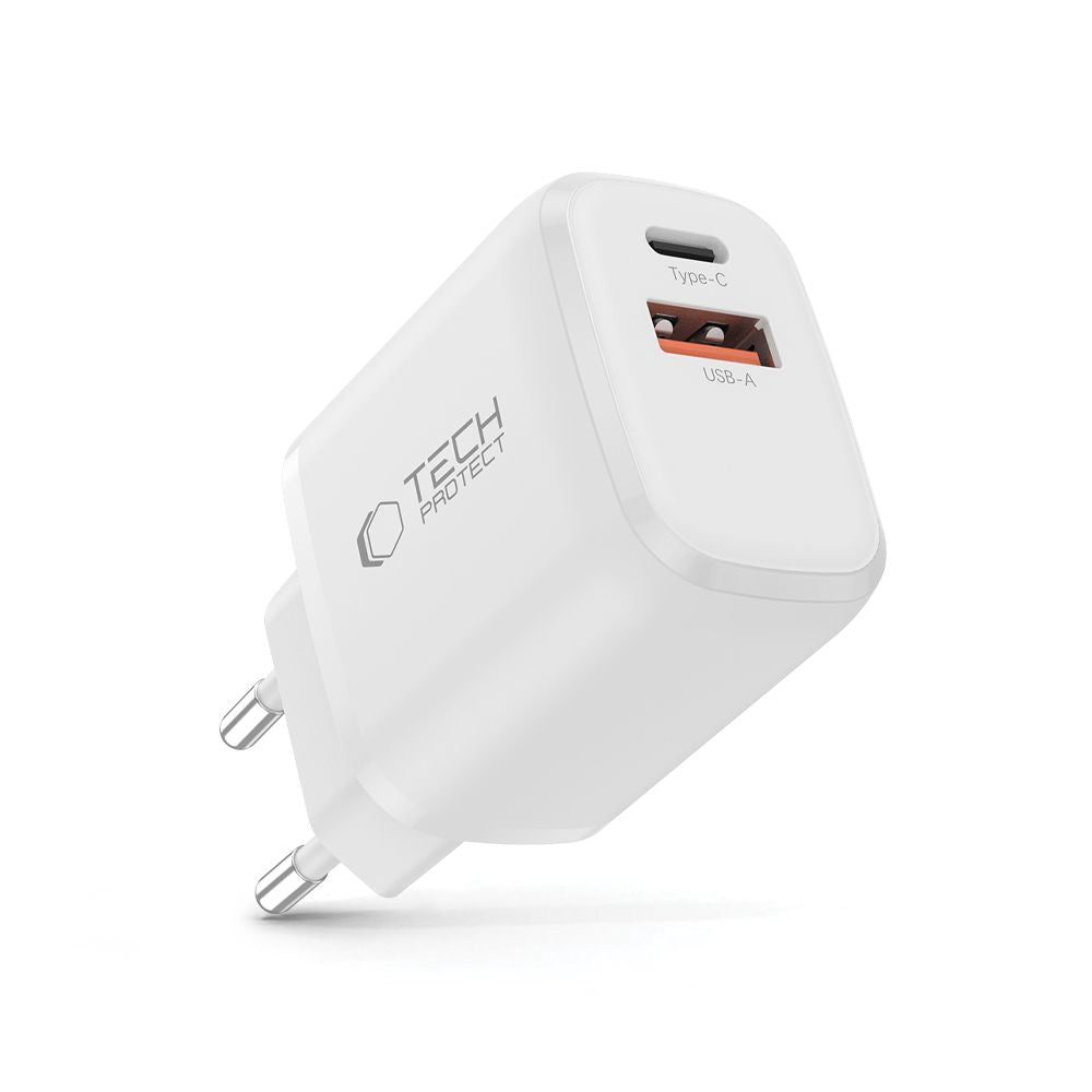Tech-Protect NCA20 PD 20W QC3.0 USB-A / USB-C sieninis įkroviklis - baltas