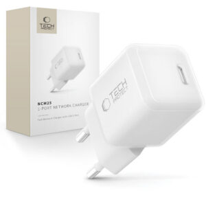 Tech-Protect NCM25 USB-C PD 25W sieninis įkroviklis - baltas