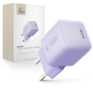 Tech-Protect NCM25 USB-C PD 25W sieninis įkroviklis - violetinis