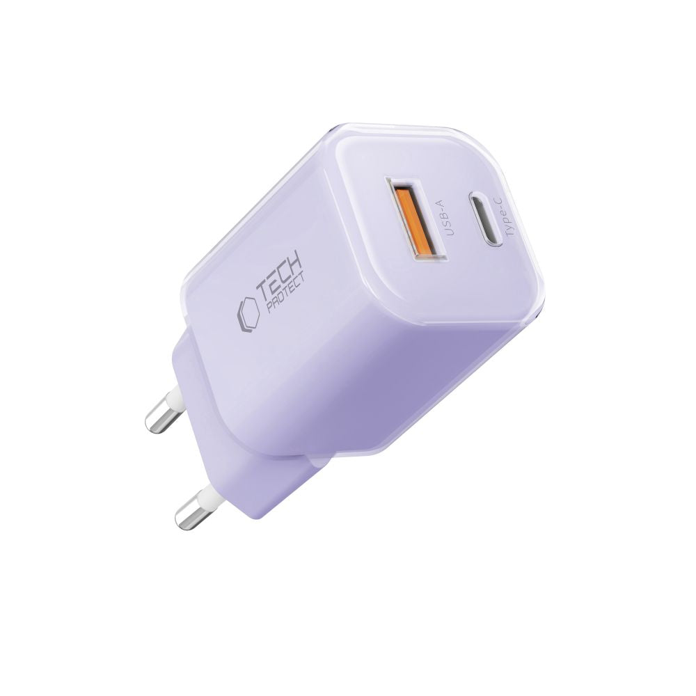 Tech-Protect NCM33 PD 33W QC3.0 USB-C / USB-C sieninis įkroviklis - violetinis
