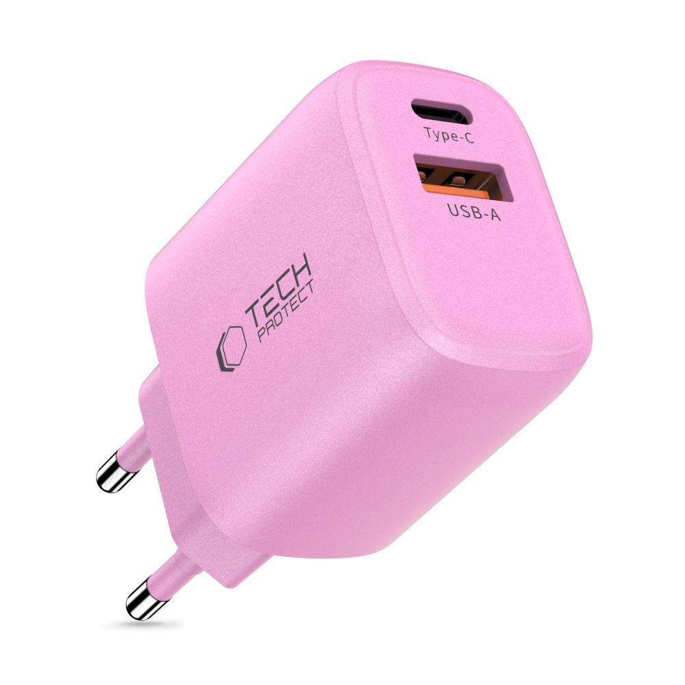 Tech-Protect NCA20 PD 20W QC3.0 USB-A / USB-C sieninis įkroviklis - rožinis