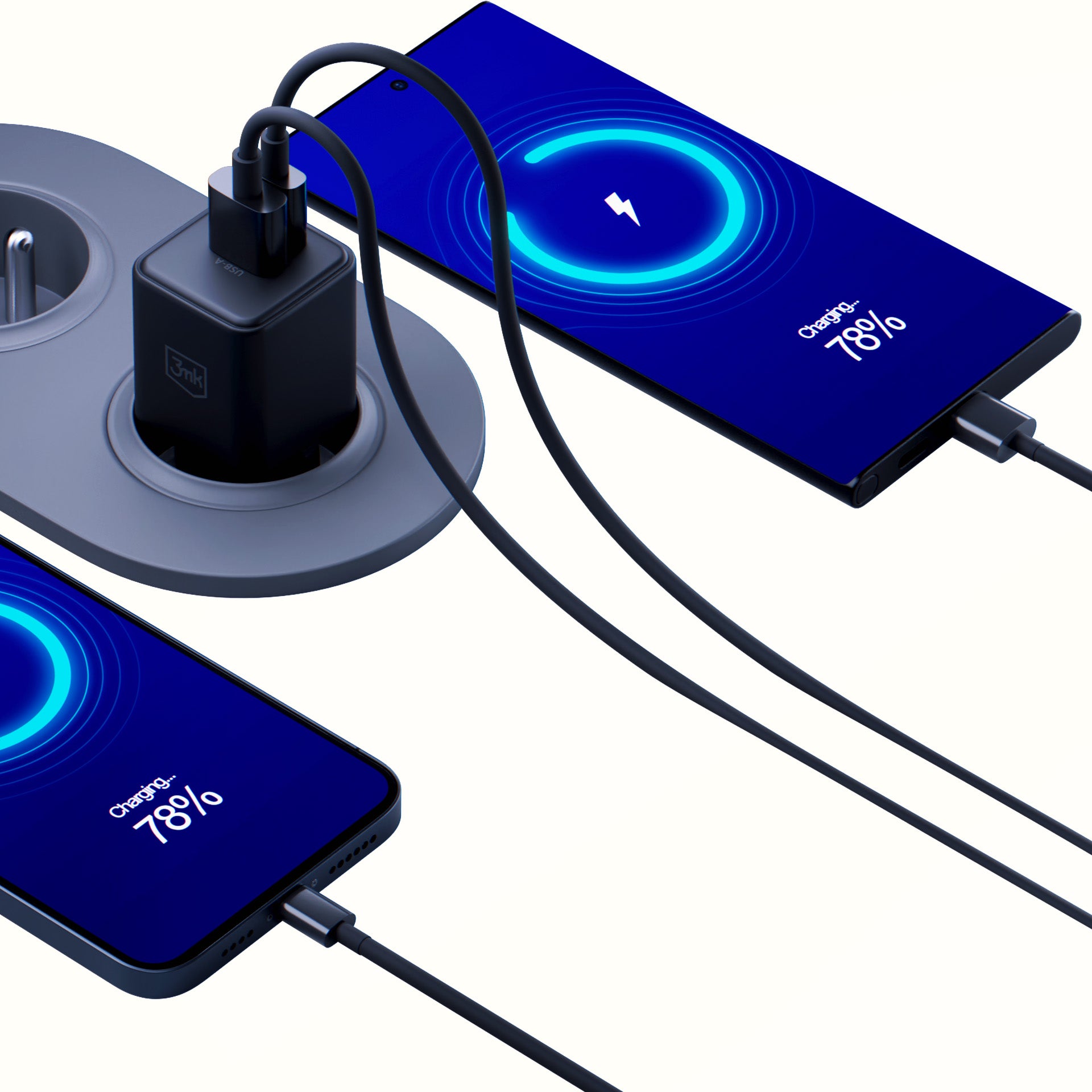 3mk Hyper GaN įkroviklis 20W QC4+ PD PPS USB-C USB-A sieninis įkroviklis – juodas