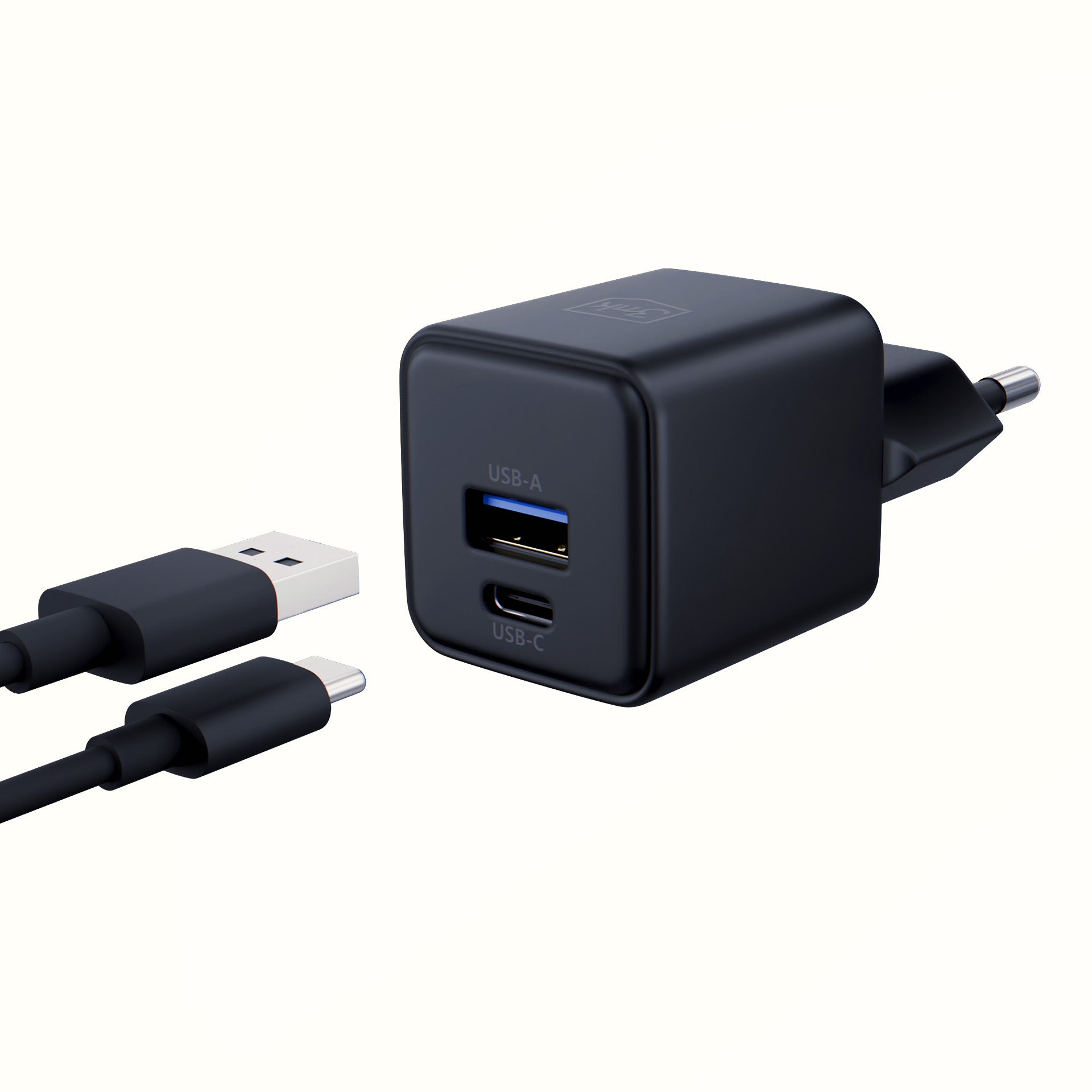 3mk Hyper GaN įkroviklis 20W QC4+ PD PPS USB-C USB-A sieninis įkroviklis – juodas