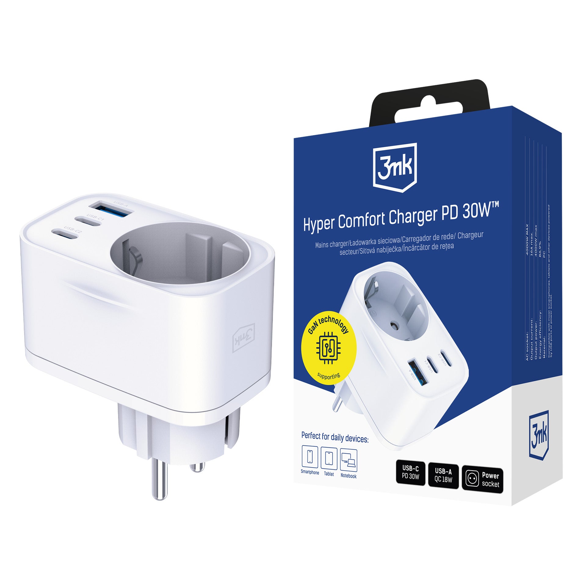 3mk „Hyper Comfort“ įkroviklis GaN PD 30W™ – baltas