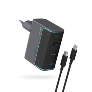 Cuktech CUKAD1003EUG GaN 100W sieninis įkroviklis 2 x USB-C 1 x USB-A su USB-C laidu - pilkas