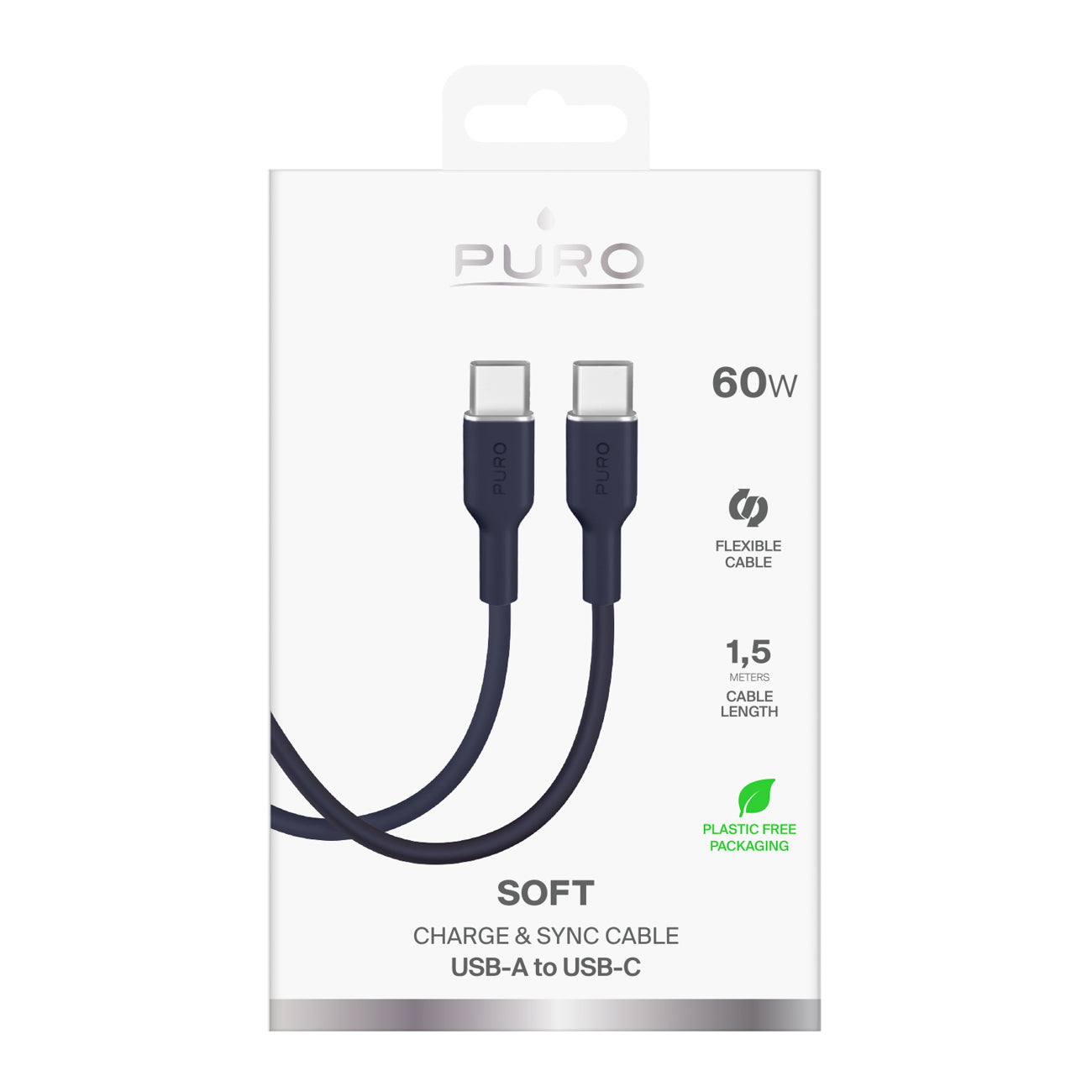 Puro ICON USB-C – USB-C Kabelis 1.5m – tamsiai mėlyna