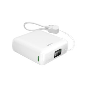Puro 10000mAh 20W USB-C USB-A išorinė baterija su ekranu ir integruotu USB-C laidu - balta