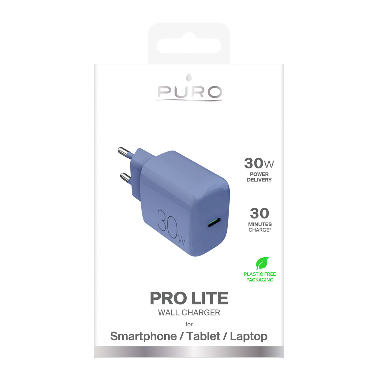Puro Pro Lite 30W USB-C sieninis įkroviklis - mėlynas