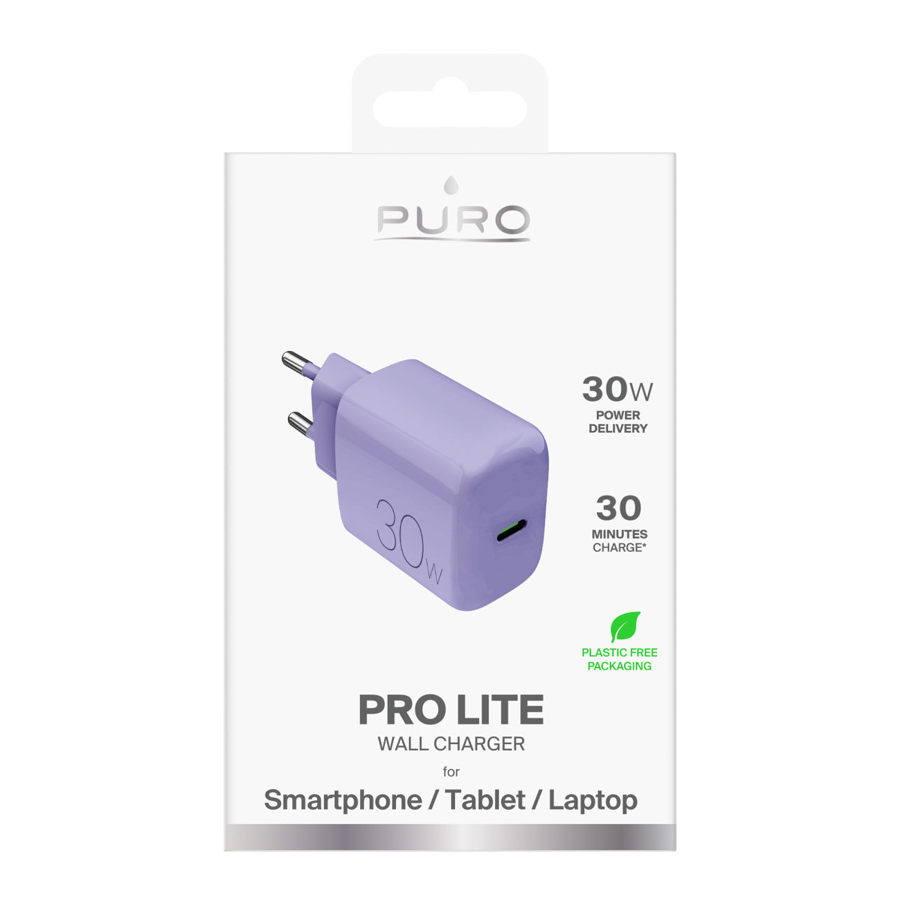 Puro Pro Lite 30W USB-C sieninis įkroviklis - violetinis