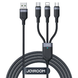 Joyroom Laidas S-A18 3in1 3.5A USB-A - Lightning+USB-C+MicroUSB 1.2m juodas