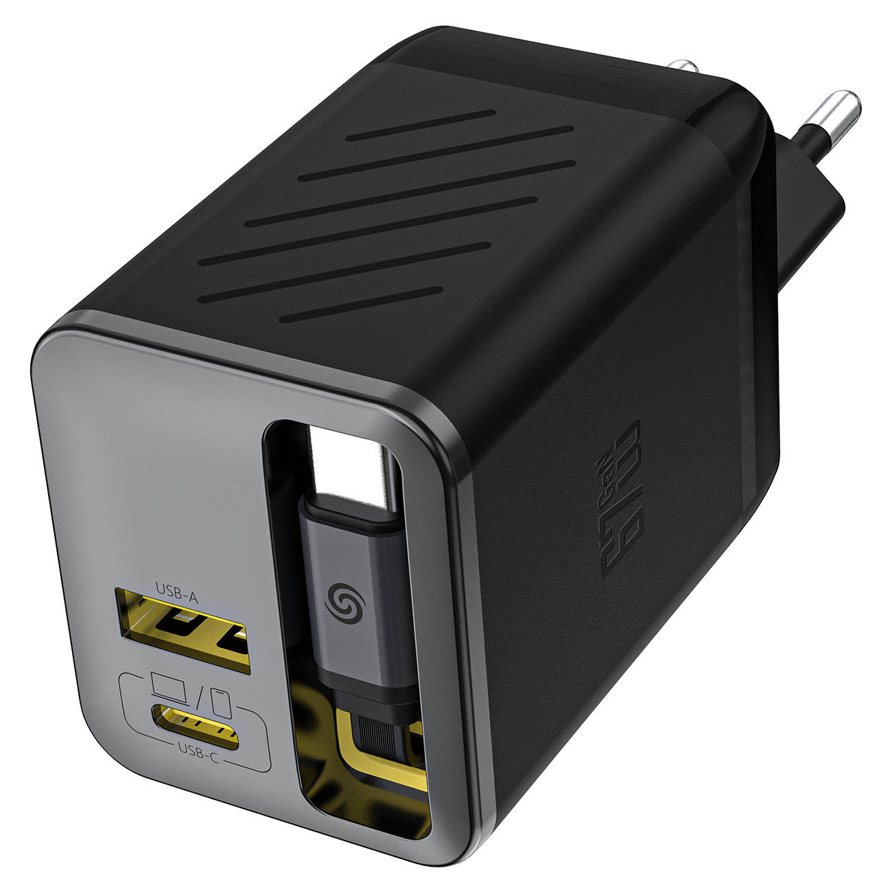 Dudao sieninis įkroviklis A67EU GaN 67W su integruotu įtraukiamu USB-C Power Delivery Quick Charge laidu - juodas