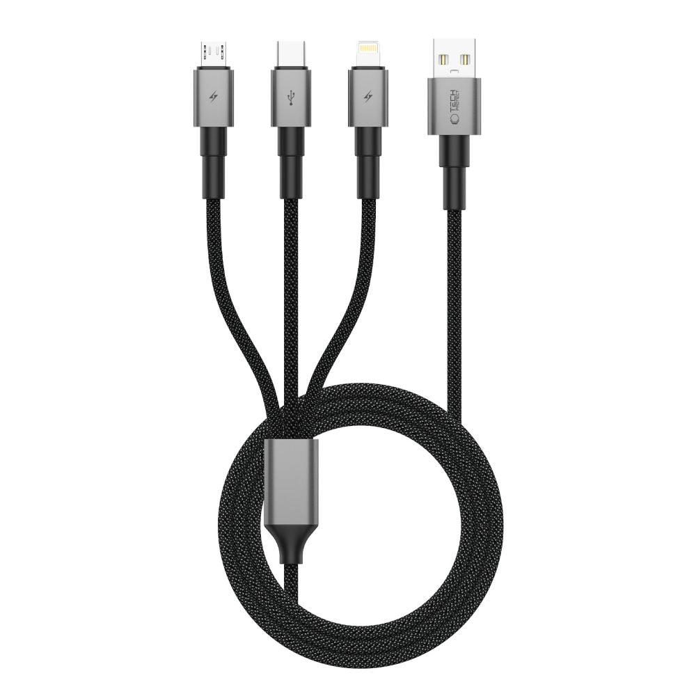 Tech-Protect Laidas UltraBoost DNA 3in1 USB-C / Micro-USB / Lightning 120 cm - pilkas