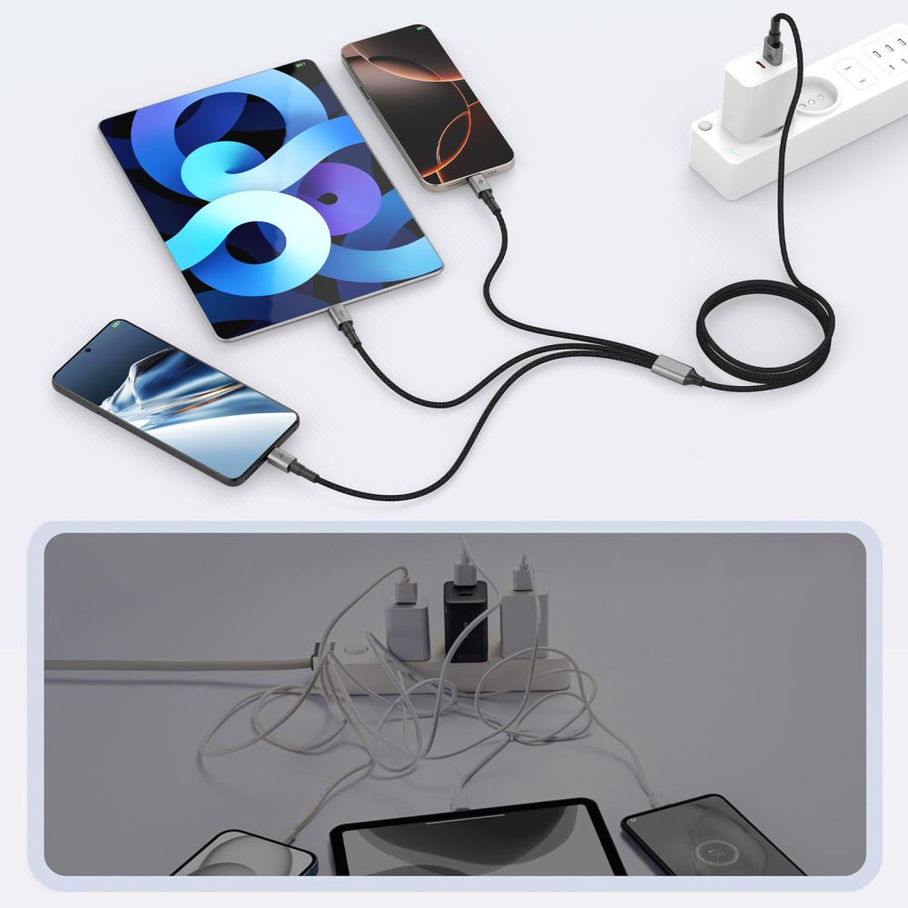 Tech-Protect Laidas UltraBoost DNA 3in1 USB-C / Micro-USB / Lightning 120 cm - pilkas