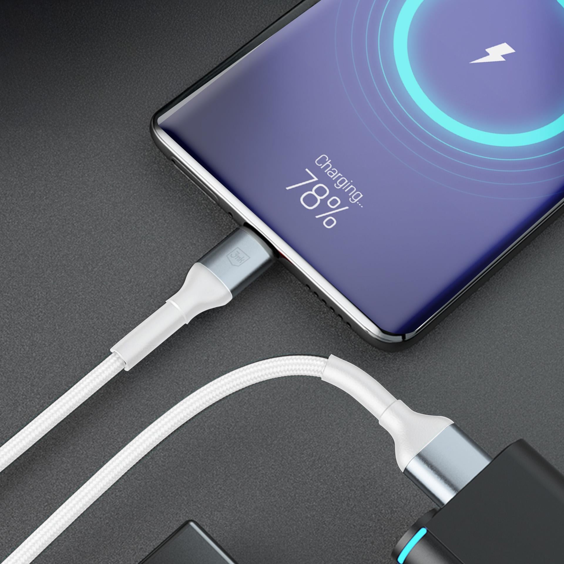 3mk Hyper Laidas N-SERIES USB-A / USB-C 1m 9V/2A 18W / baltas