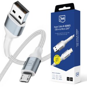 3mk Hyper Laidas N-SERIES USB-A / MicroUSB 1m 5V/2.4A 12W / baltas