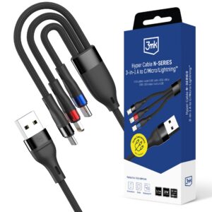 3mk Hyper Laidas N-SERIES 3 in 1 USB-A / Lightning / Micro 1.2m 9V/2A 18W - juodas