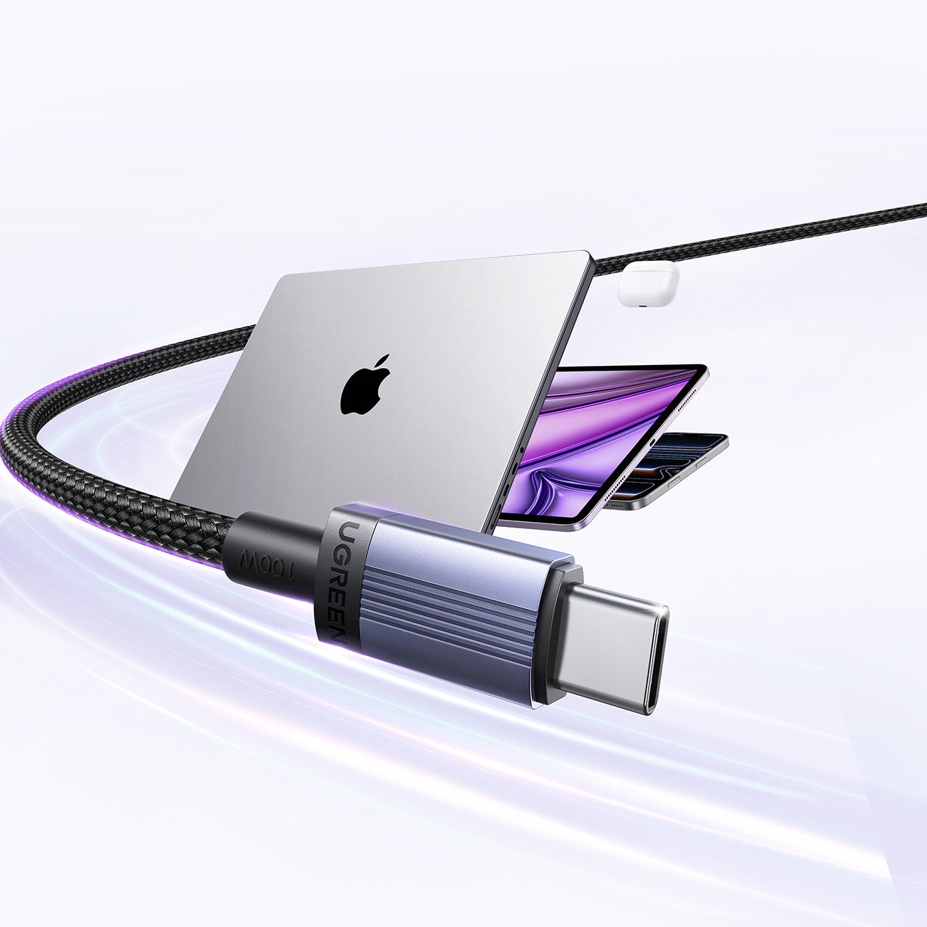 Ugreen USB-C į USB-C PD laidas 100W 5A 1m - juodas