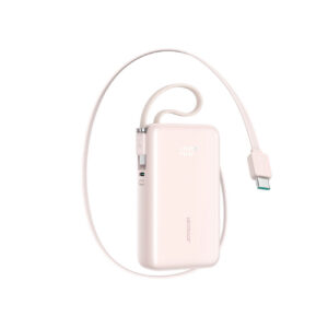 Joyroom JR-PR2L 10 000 mAh 35 W maitinimo blokas su įmontuotu ištraukiamu USB-C laidu ir USB-C dirželiu – rožinis