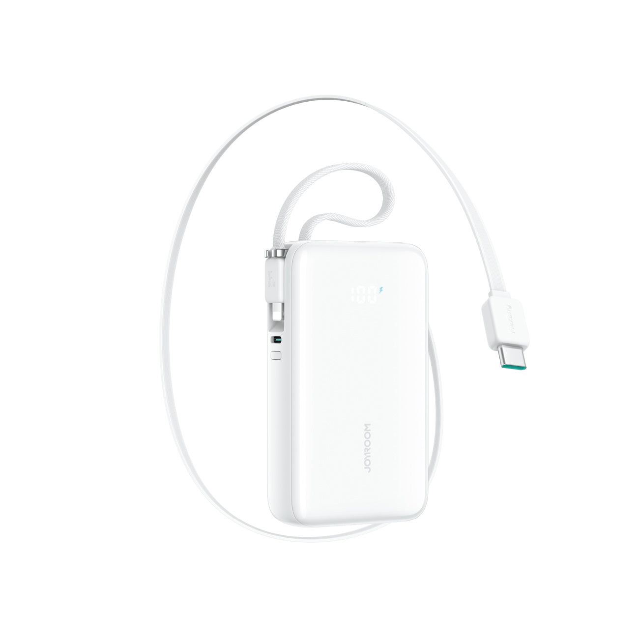 Joyroom JR-PR2L 10 000 mAh 35 W maitinimo blokas su įmontuotu ištraukiamu USB-C laidu ir žaibo raišteliu – balta