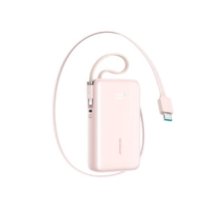 Joyroom JR-PR2L 10 000 mAh 35 W maitinimo blokas su įmontuotu ištraukiamu USB-C laidu ir žaibo raišteliu – rožinis