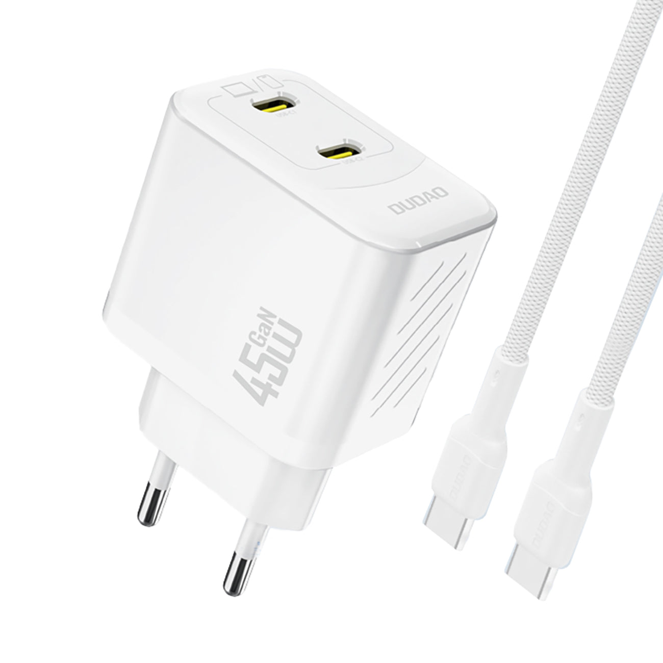 Dudao sieninis įkroviklis A28PCEU PD 45W GaN 2xUSB-C su USB-C laidu - baltas