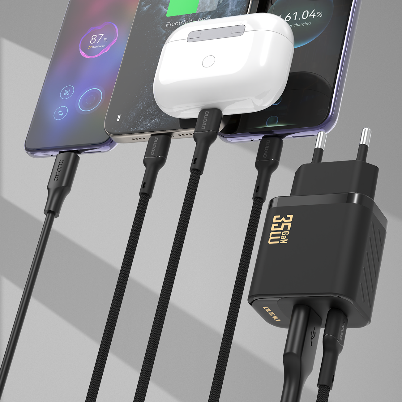 Dudao sieninis įkroviklis A27MaxCEU PD QC 35W USB-A USB-C su USB-C laidu - juodas