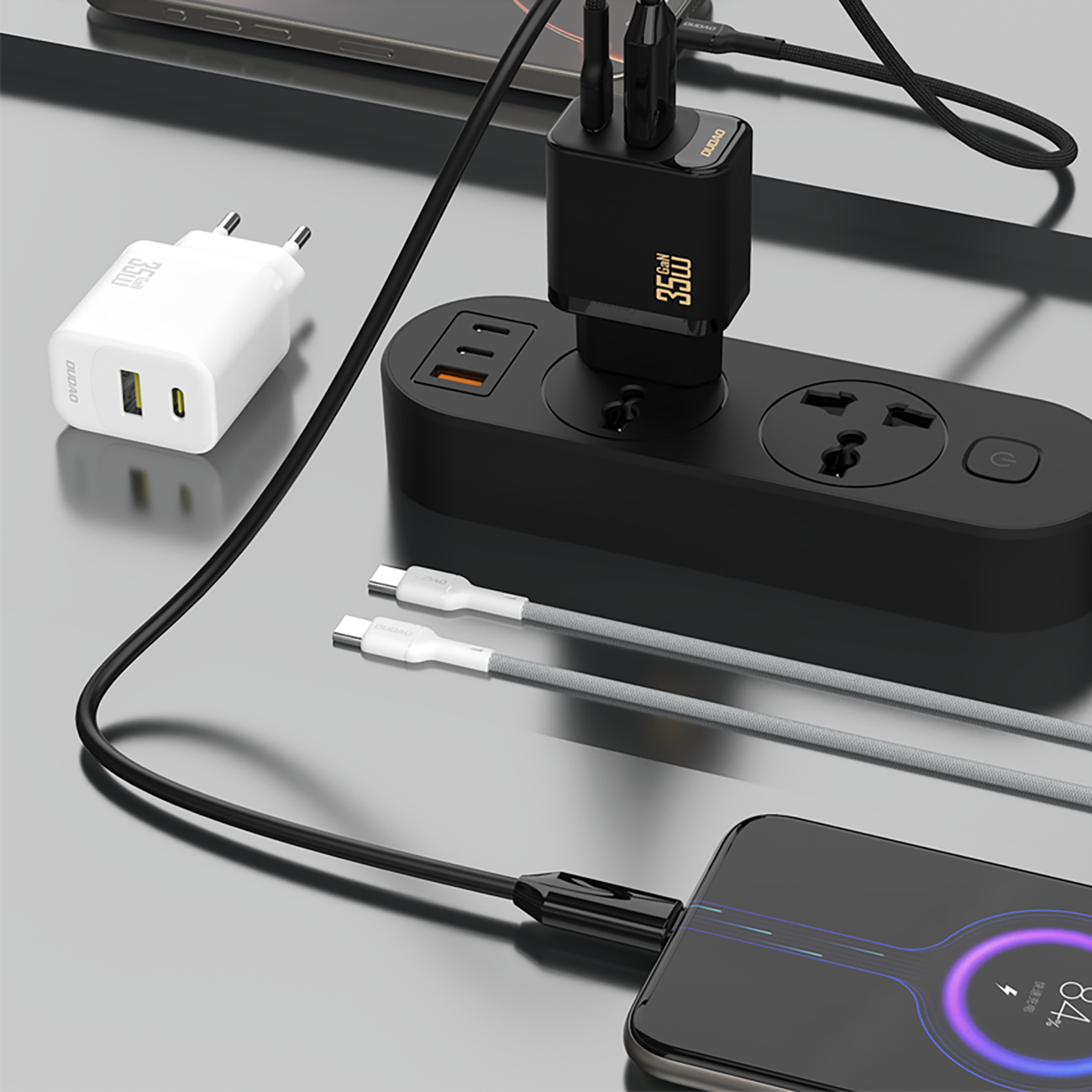 Dudao sieninis įkroviklis A27MaxCEU PD QC 35W USB-A USB-C su USB-C laidu - juodas
