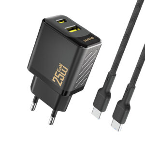 Dudao sieninis įkroviklis A26TCEU PD QC 25W GaN USB-A USB-C su USB-C laidu - juodas