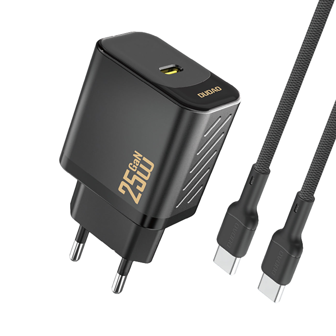 Dudao sieninis įkroviklis A27CEU PD 25W GaN SB-C su USB-C laidu - juodas