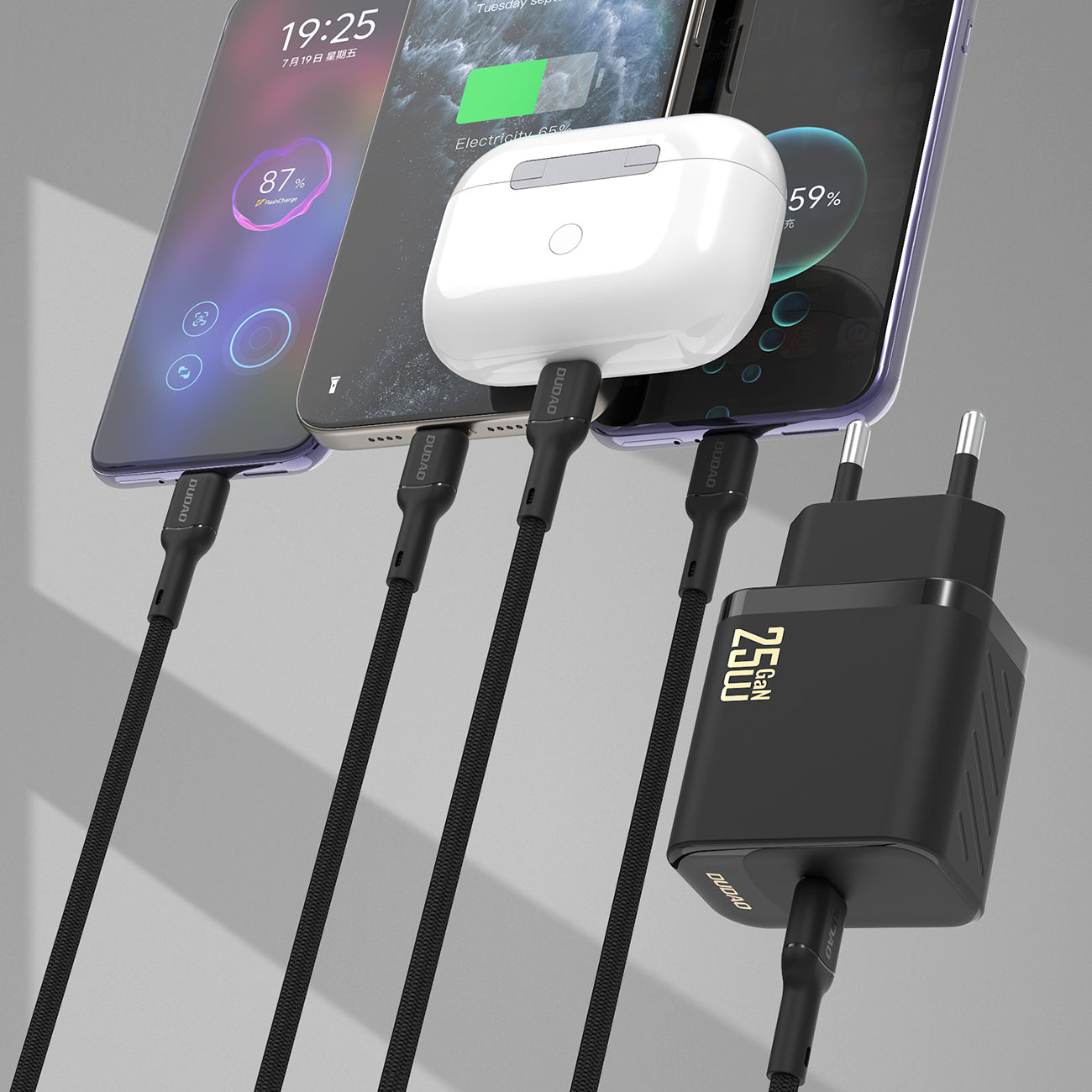 Dudao sieninis įkroviklis A27CEU PD 25W GaN SB-C su USB-C laidu - juodas