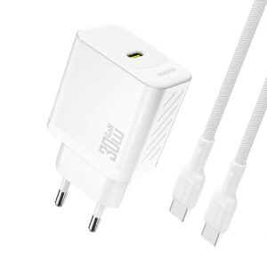 Dudao sieninis įkroviklis A27PCEU PD 30W GaN USB-C su USB-C laidu - baltas